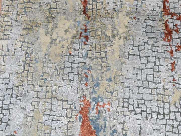 2'6" x 5'10" New Hand Knotted Grey Wool & Silk Runner Oriental Rug - MOA10287351