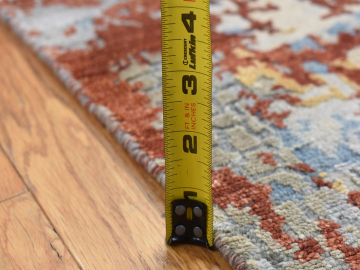 2'6" x 5'10" New Hand Knotted Orange Wool & Silk Runner Oriental Rug - MOA10287351