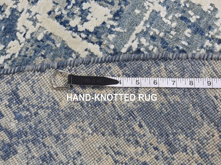8'1" x 8'1" New Hand Knotted Blue Wool & Pure Silk Round Oriental Rug - MOA10287356