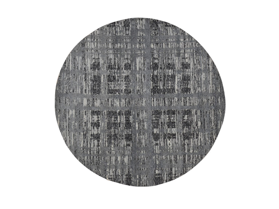 8'1" x 8'1" New Hand Knotted Grey Wool Round Oriental Rug - MOA10287357