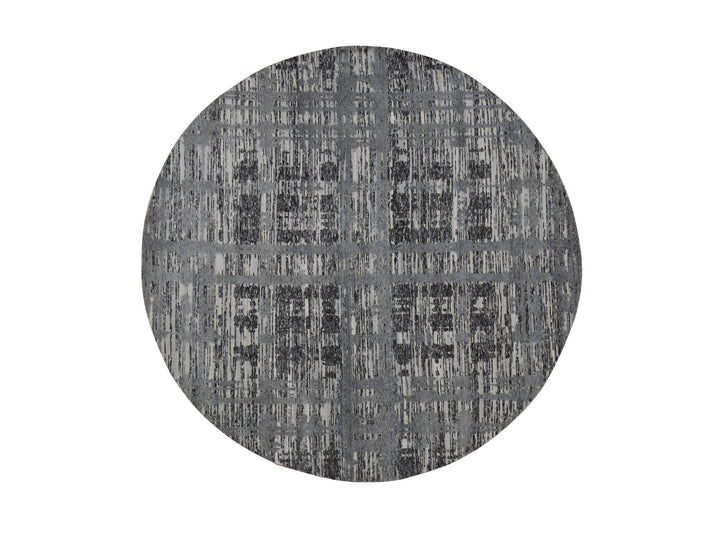 8'1" x 8'1" New Hand Knotted Grey Wool Round Oriental Rug - MOA10287357