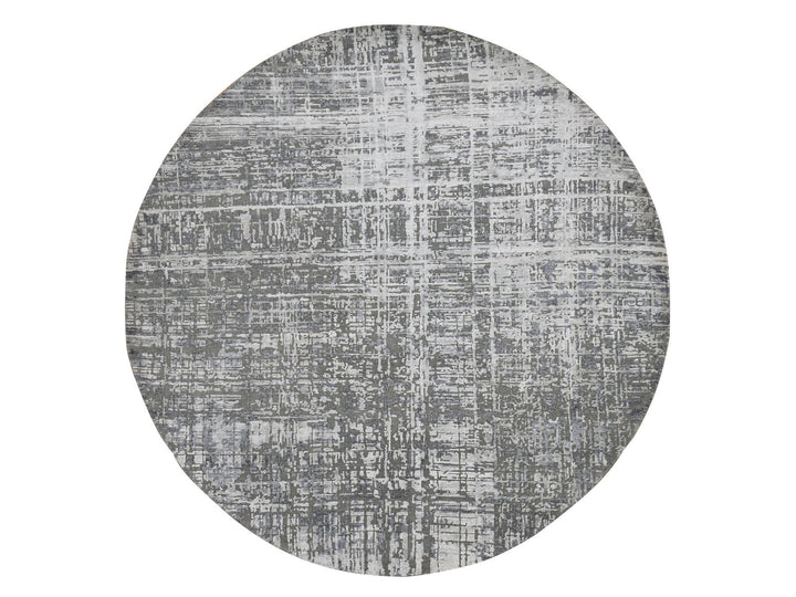 8'2" x 8'2" New Hand Knotted Grey Wool & Silk Round Oriental Rug - MOA10287361