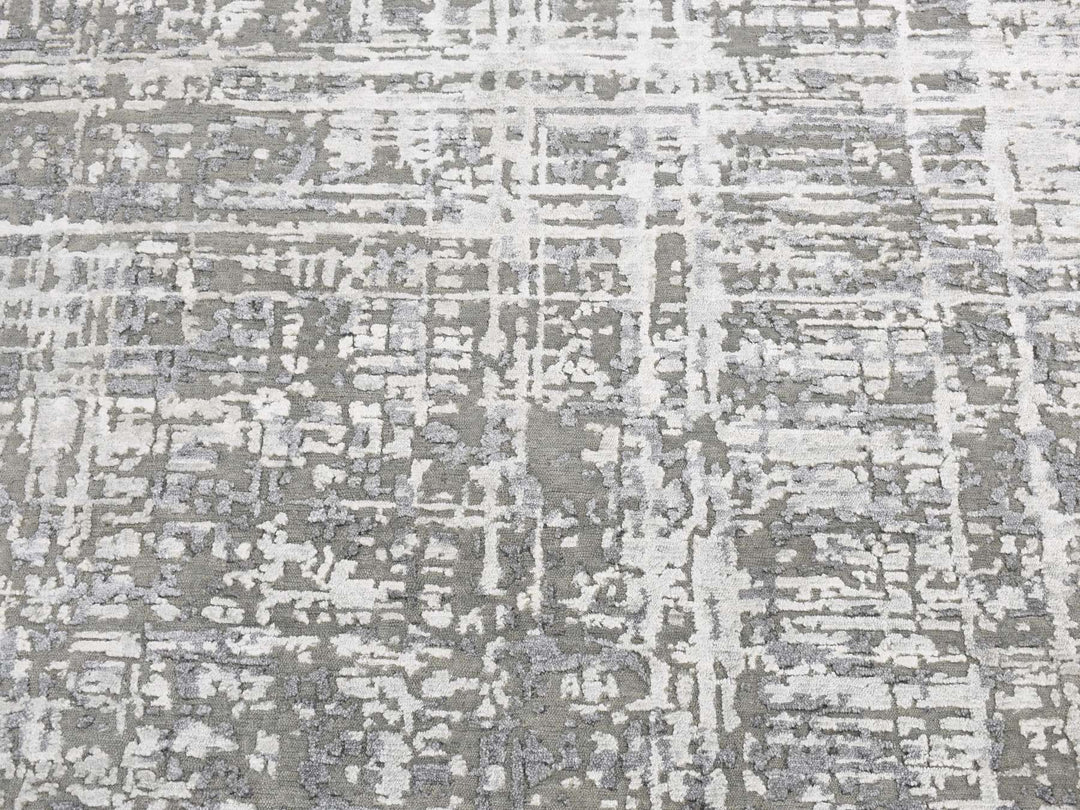 8'2" x 8'2" New Hand Knotted Grey Wool & Silk Round Oriental Rug - MOA10287361