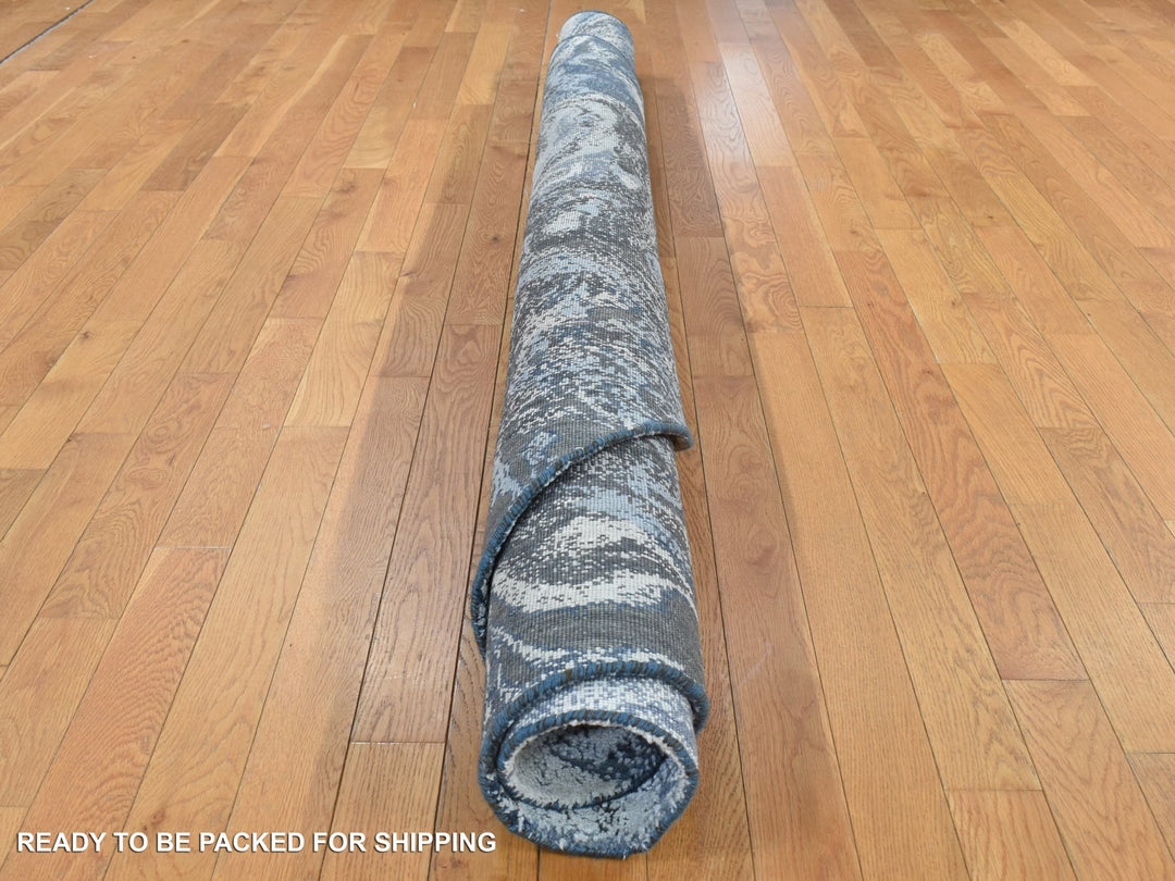 8'1" x 8'1" New Hand Knotted Grey Wool & Silk Round Oriental Rug - MOA10287362