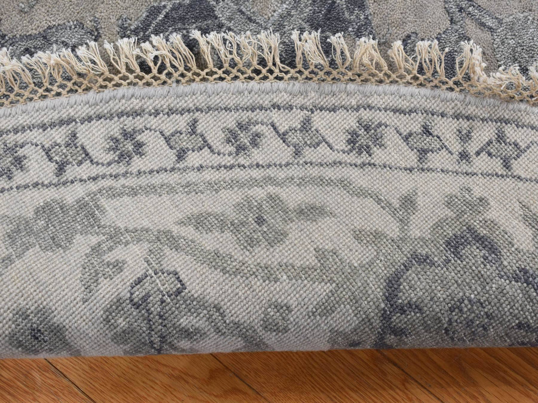 8'1" x 8'1" New Hand Knotted Grey Wool & Silk Round Oriental Rug - MOA10287366