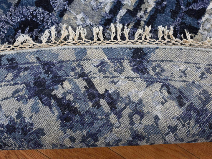 7'10" x 7'10" New Hand Knotted Blue Wool & Silk Round Oriental Rug - MOA10287367