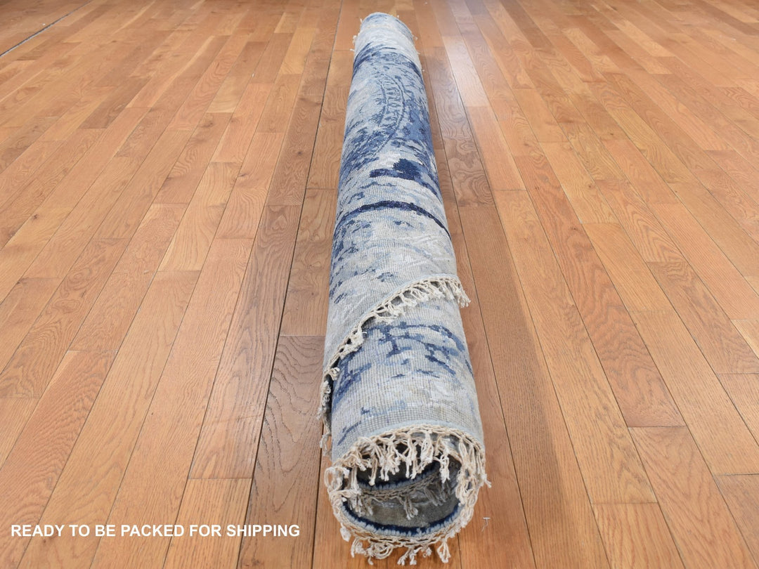 7'10" x 7'10" New Hand Knotted Blue Wool & Silk Round Oriental Rug - MOA10287367
