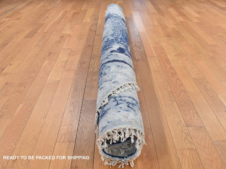 7'10" x 7'10" New Hand Knotted Blue Wool & Silk Round Oriental Rug - MOA10287367