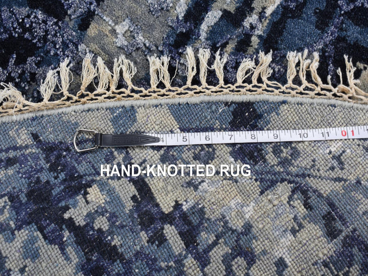 7'10" x 7'10" New Hand Knotted Blue Wool & Silk Round Oriental Rug - MOA10287367