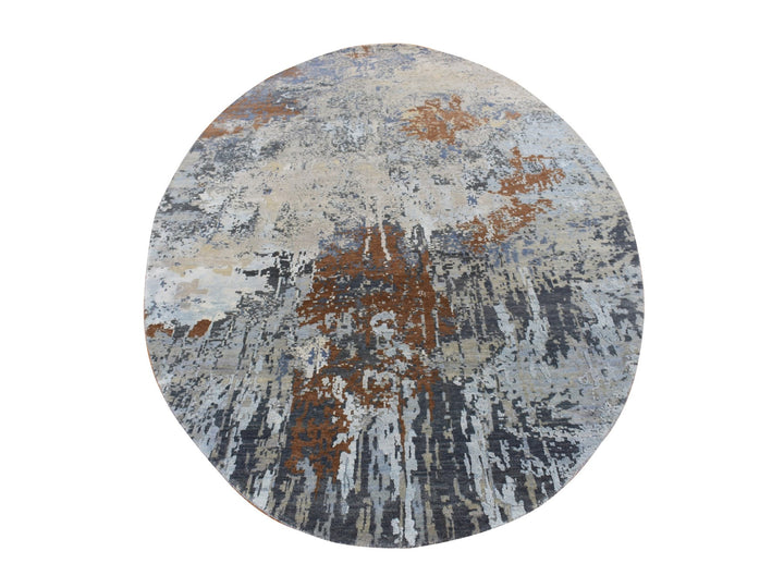 6'0" x 9'0" New Hand Knotted Brown Wool & Silk Round Oriental Rug - MOA10287370