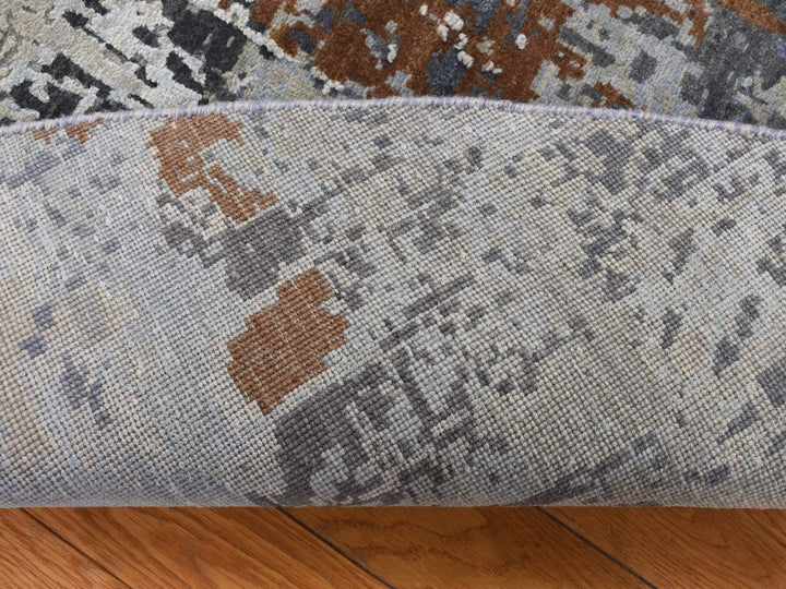 6'0" x 9'0" New Hand Knotted Brown Wool & Silk Round Oriental Rug - MOA10287370
