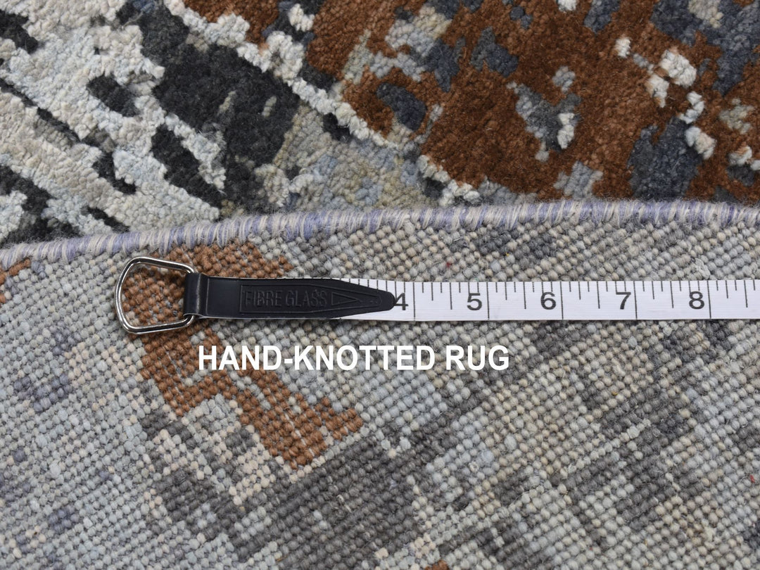 6'0" x 9'0" New Hand Knotted Brown Wool & Silk Round Oriental Rug - MOA10287370