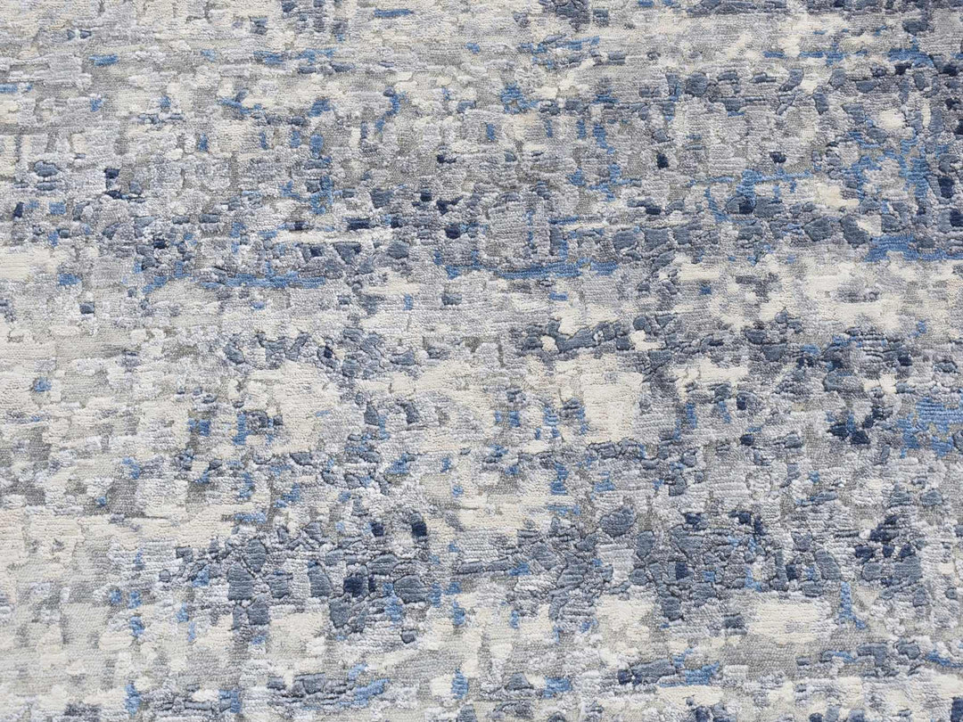 6'0" x 6'0" New Hand Knotted Blue Wool & Silk Round Oriental Rug - MOA10287374