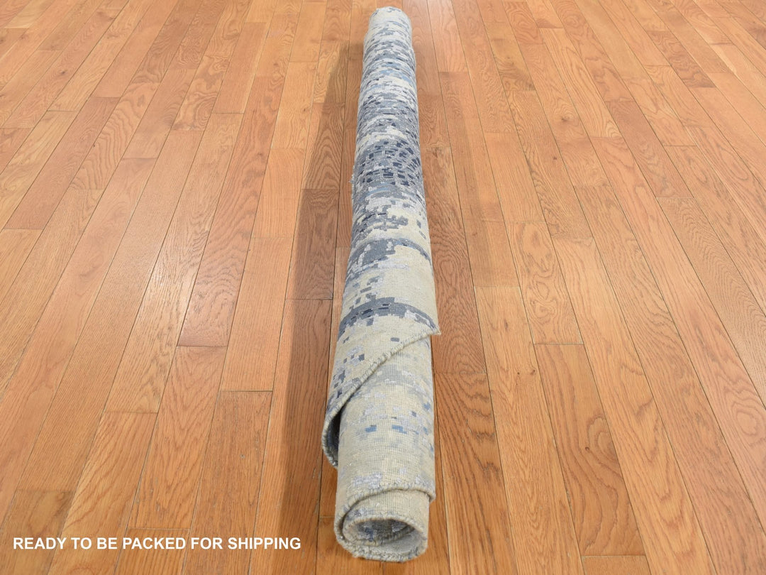 6'0" x 6'0" New Hand Knotted Blue Wool & Silk Round Oriental Rug - MOA10287374