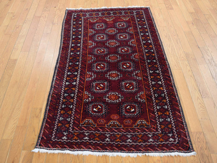 3'4" x 5'10" Vintage Hand Knotted Red Wool Rectangle Oriental Rug - MOA10287377