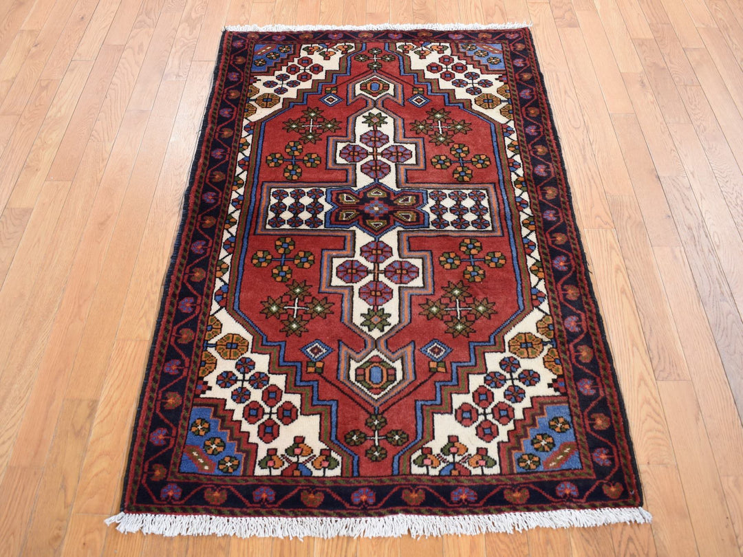 3'5" x 5'3" New Hand Knotted Red Wool Rectangle Oriental Rug - MOA10287379
