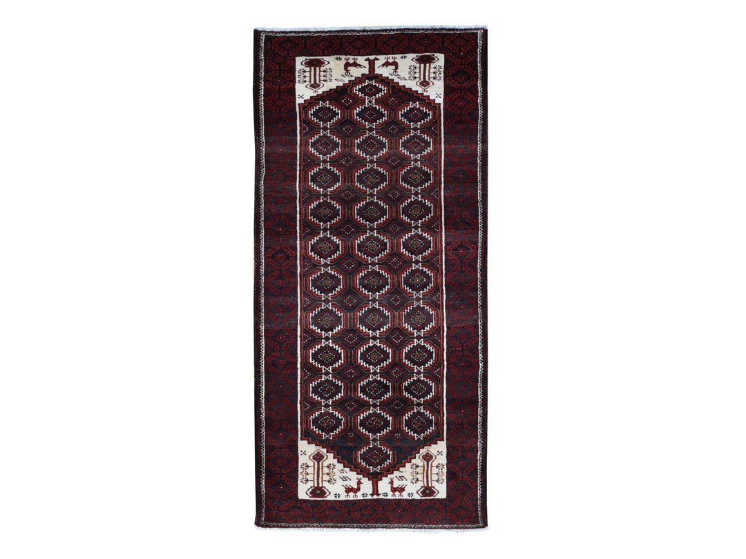 3'8" x 8'0" Vintage Hand Knotted Red Wool Runner Oriental Rug - MOA10287385