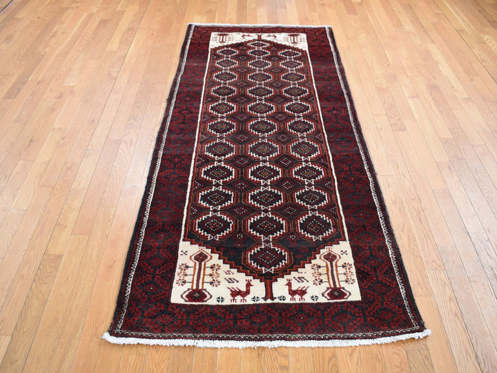 3'8" x 8'0" Vintage Hand Knotted Red Wool Runner Oriental Rug - MOA10287385