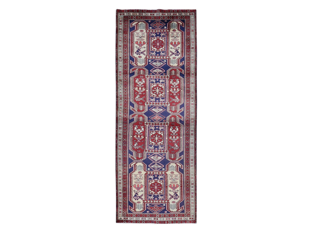 3'8" x 10'0" Vintage Hand Knotted Blue Wool Runner Oriental Rug - MOA10287386