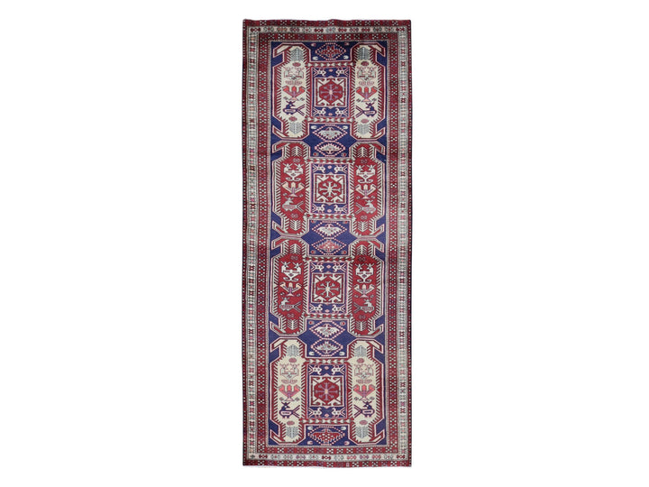 3'8" x 10'0" Vintage Hand Knotted Blue Wool Runner Oriental Rug - MOA10287386