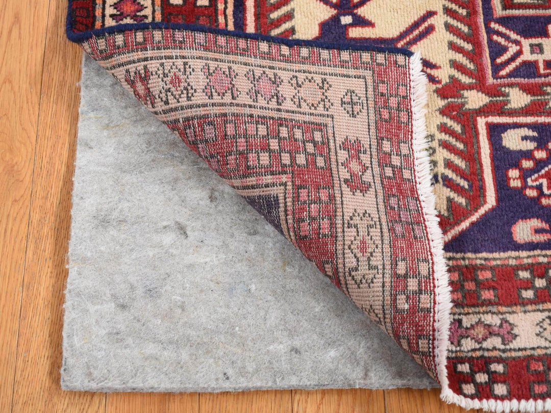 3'8" x 10'0" Vintage Hand Knotted Blue Wool Runner Oriental Rug - MOA10287386