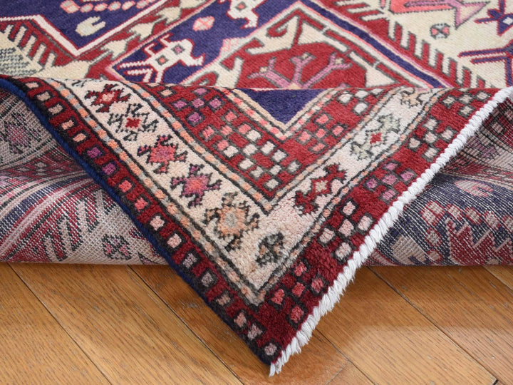 3'8" x 10'0" Vintage Hand Knotted Blue Wool Runner Oriental Rug - MOA10287386