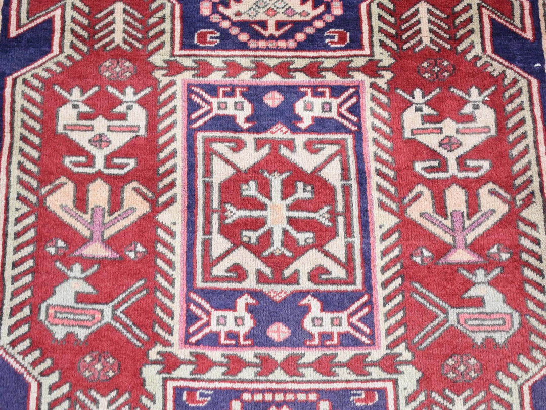 3'8" x 10'0" Vintage Hand Knotted Blue Wool Runner Oriental Rug - MOA10287386