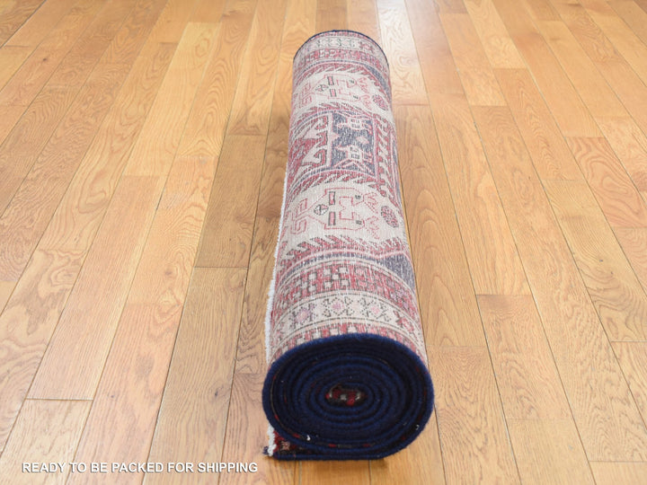 3'8" x 10'0" Vintage Hand Knotted Blue Wool Runner Oriental Rug - MOA10287386