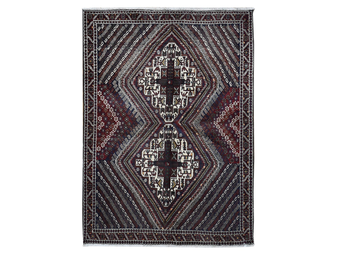 4'1" x 5'9" Vintage Hand Knotted Blue Wool Rectangle Oriental Rug - MOA10287399
