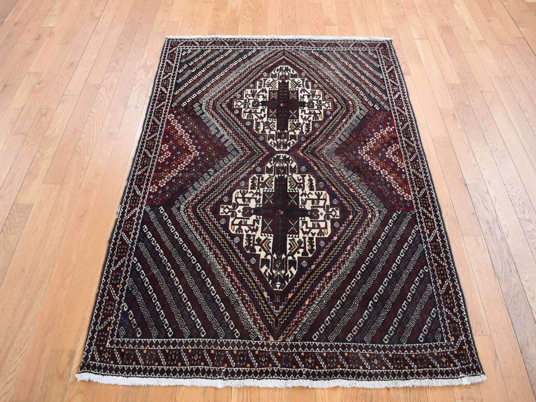 4'1" x 5'9" Vintage Hand Knotted Blue Wool Rectangle Oriental Rug - MOA10287399