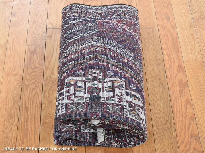 4'1" x 5'9" Vintage Hand Knotted Blue Wool Rectangle Oriental Rug - MOA10287399