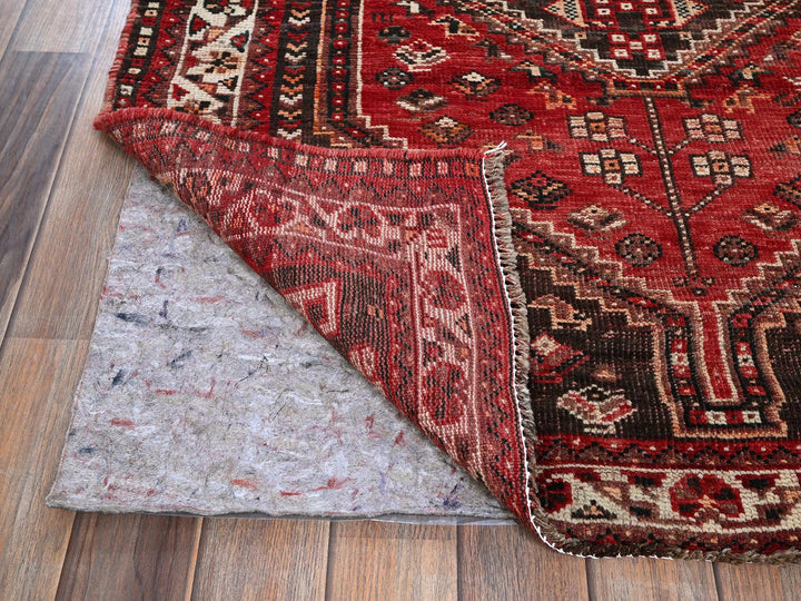 3'9" x 5'1" Vintage Hand Knotted Red Wool Rectangle Oriental Rug - MOA102873