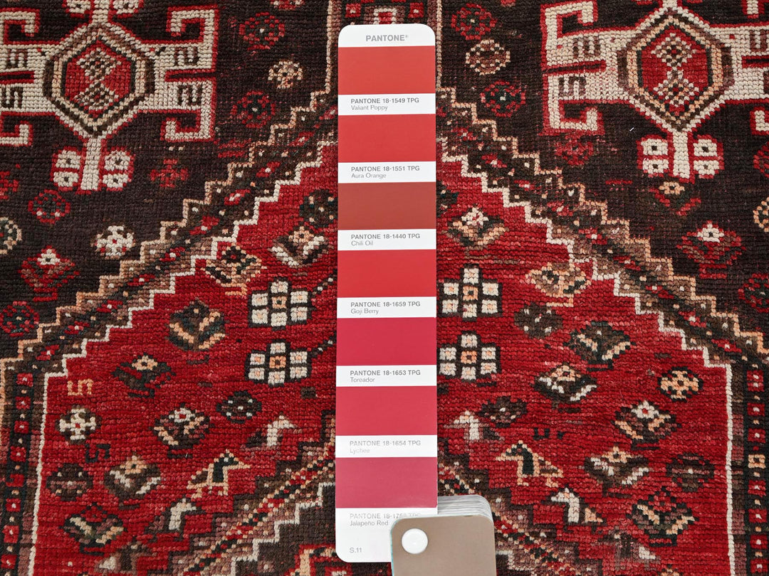 3'9" x 5'1" Vintage Hand Knotted Red Wool Rectangle Oriental Rug - MOA102873