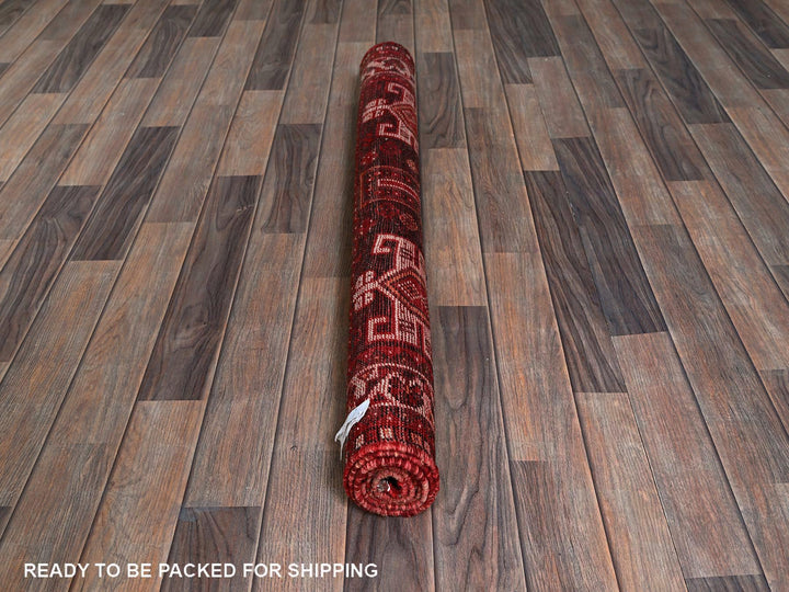 3'9" x 5'1" Vintage Hand Knotted Red Wool Rectangle Oriental Rug - MOA102873