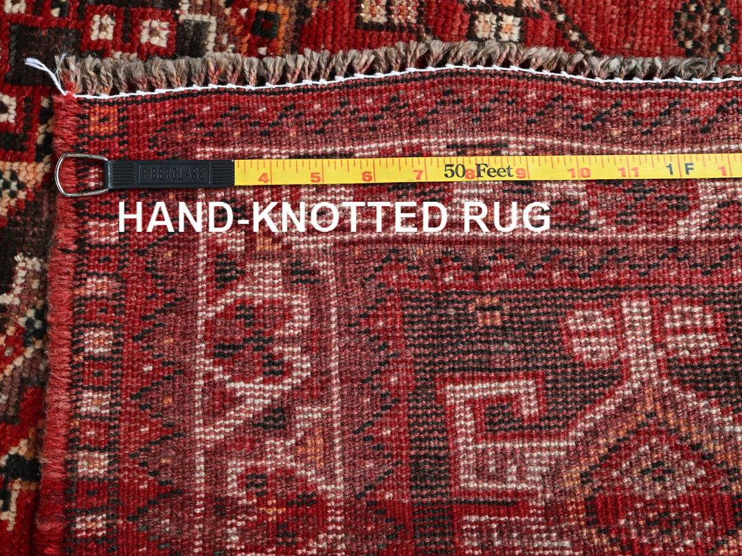 3'9" x 5'1" Vintage Hand Knotted Red Wool Rectangle Oriental Rug - MOA102873
