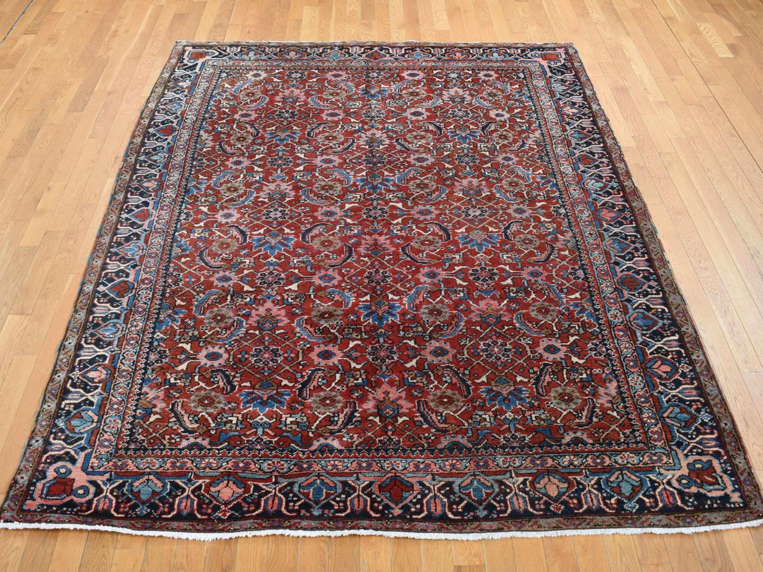 7'3" x 9'7" Vintage Hand Knotted Red Wool Rectangle Oriental Rug - MOA10287401