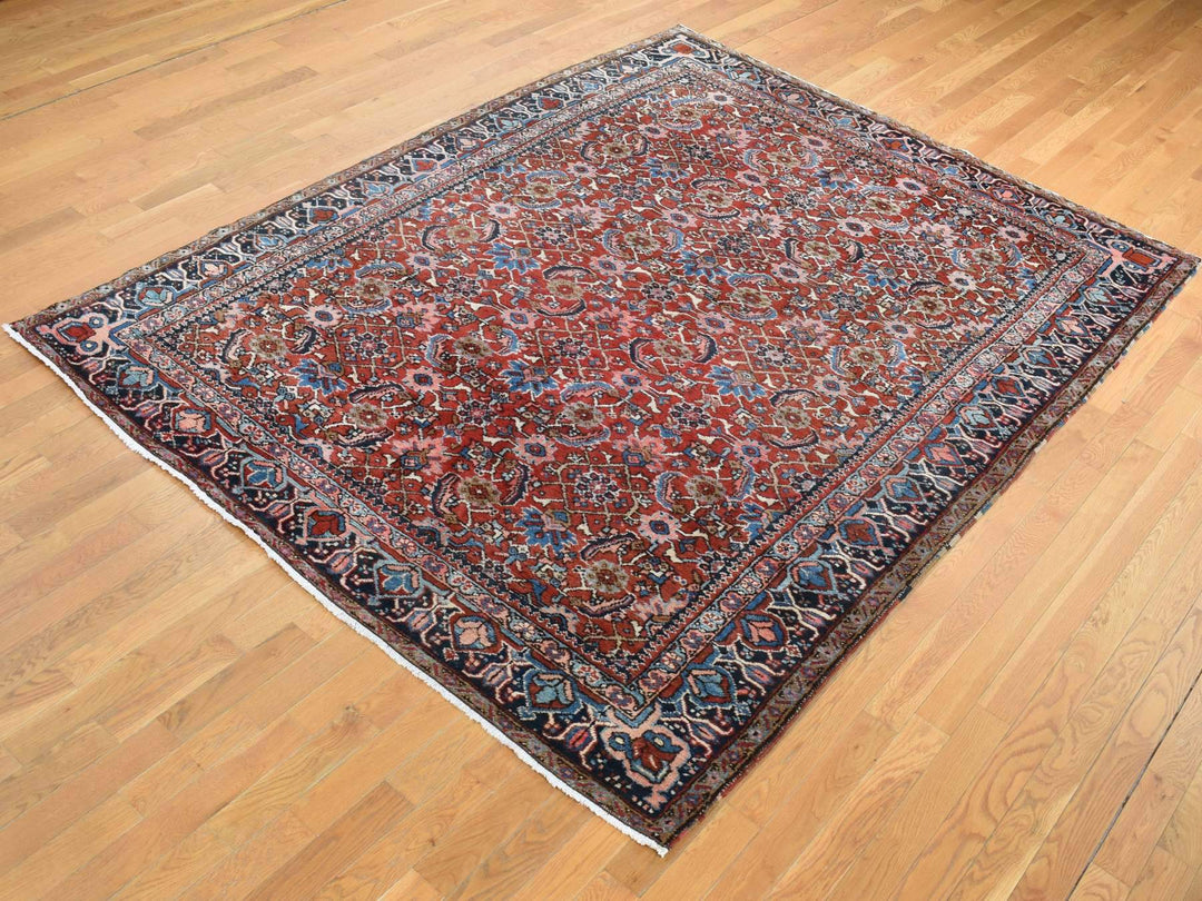 7'3" x 9'7" Vintage Hand Knotted Red Wool Rectangle Oriental Rug - MOA10287401