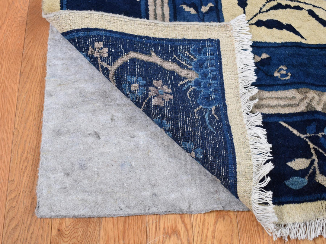 9'0" x 14'2" Vintage Hand Knotted Ivory Wool Rectangle Oriental Rug - MOA10287402