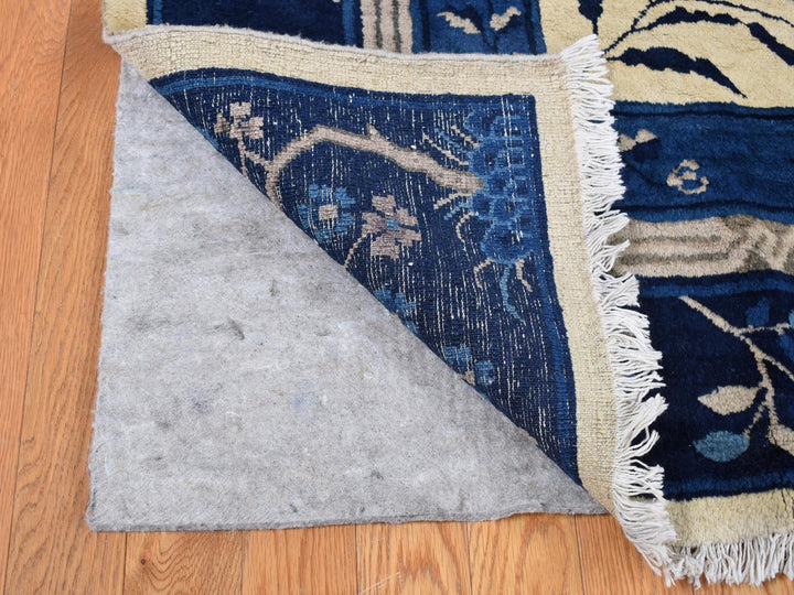 9'0" x 14'2" Vintage Hand Knotted Ivory Wool Rectangle Oriental Rug - MOA10287402