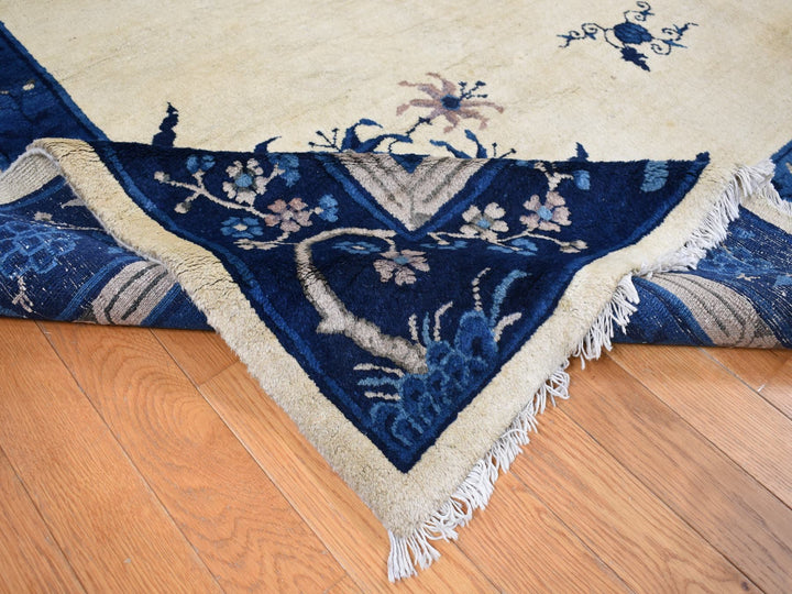 9'0" x 14'2" Vintage Hand Knotted Ivory Wool Rectangle Oriental Rug - MOA10287402