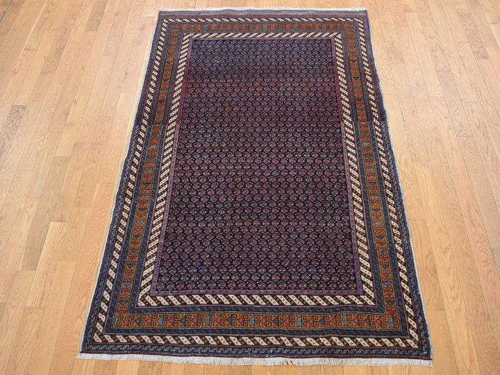 4'4" x 6'10" Vintage Hand Knotted Blue Wool Rectangle Oriental Rug - MOA10287404