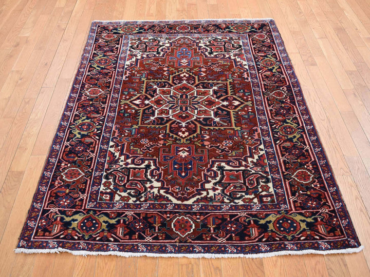 4'7" x 8'8" Vintage Hand Knotted Red Wool Rectangle Oriental Rug - MOA10287405