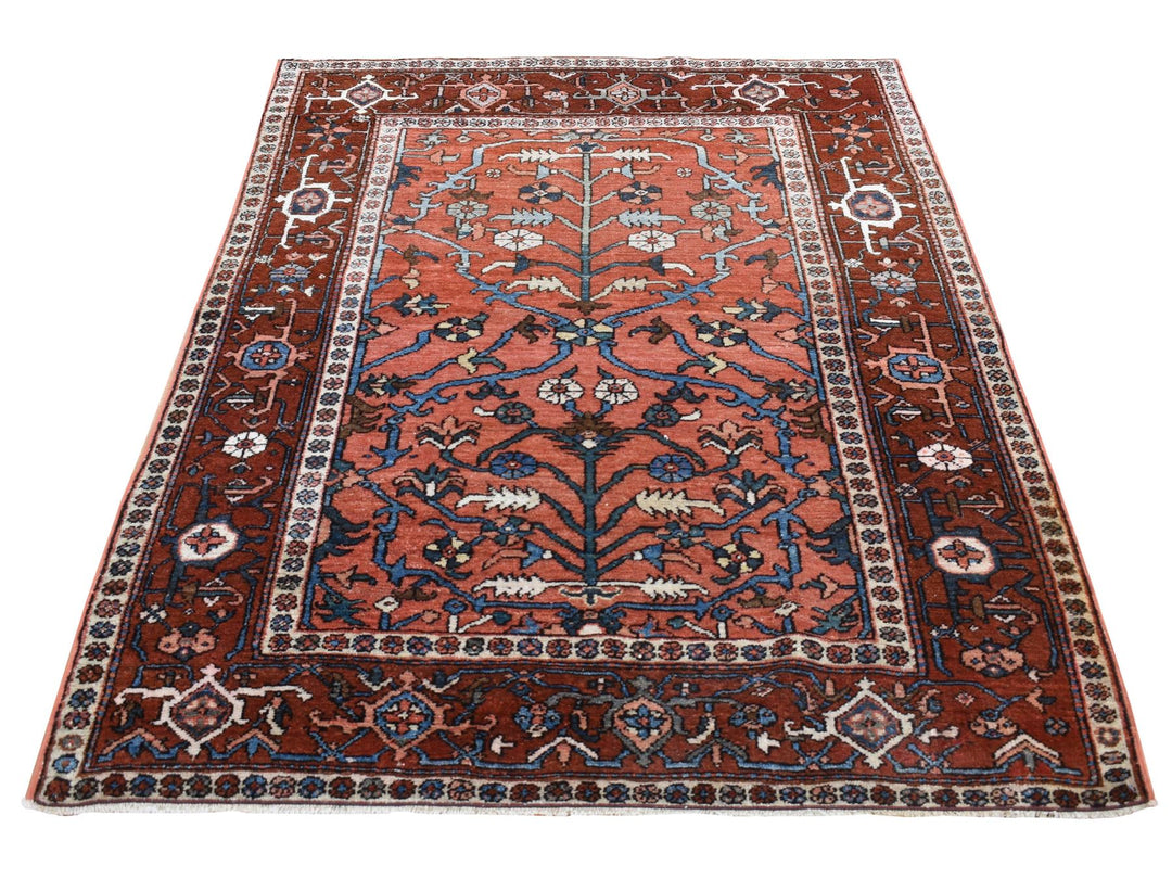 4'9" x 6'1" Vintage Hand Knotted Red Wool Rectangle Oriental Rug - MOA10287406