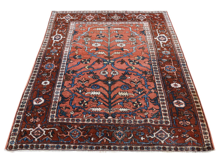 4'9" x 6'1" Vintage Hand Knotted Red Wool Rectangle Oriental Rug - MOA10287406