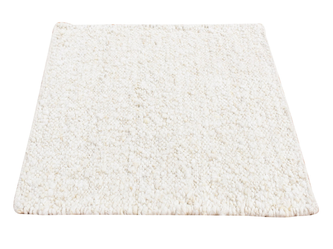 1'10" x 1'10" New Hand Knotted Ivory Wool Square Oriental Rug - MOA10287410