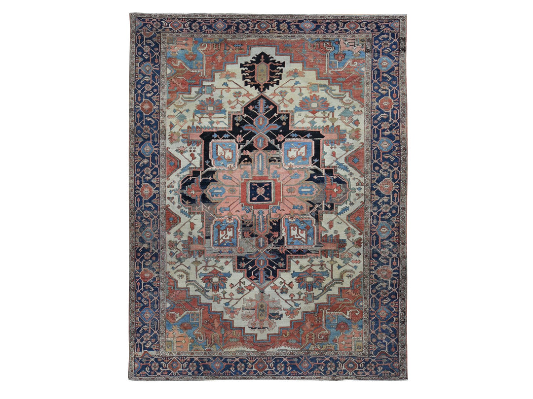 9'9" x 12'6" Vintage Hand Knotted Ivory Wool Rectangle Oriental Rug - MOA10287424