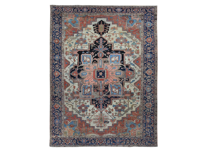 9'9" x 12'6" Vintage Hand Knotted Ivory Wool Rectangle Oriental Rug - MOA10287424