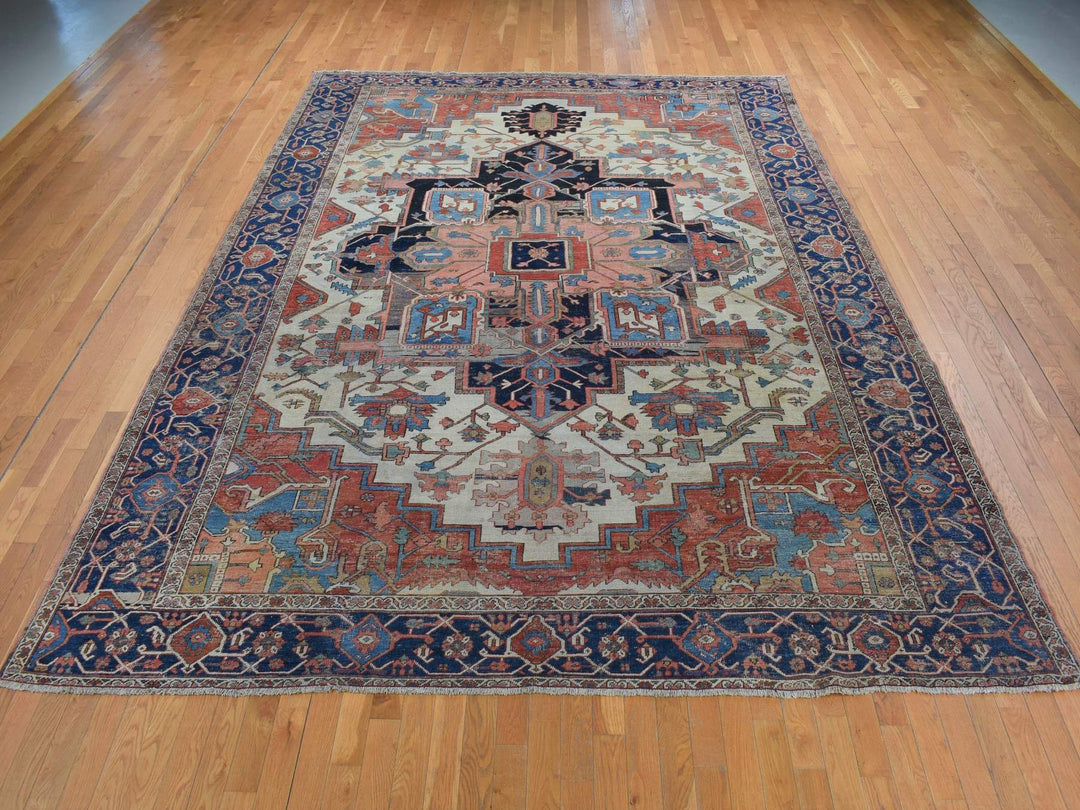 9'9" x 12'6" Vintage Hand Knotted Ivory Wool Rectangle Oriental Rug - MOA10287424