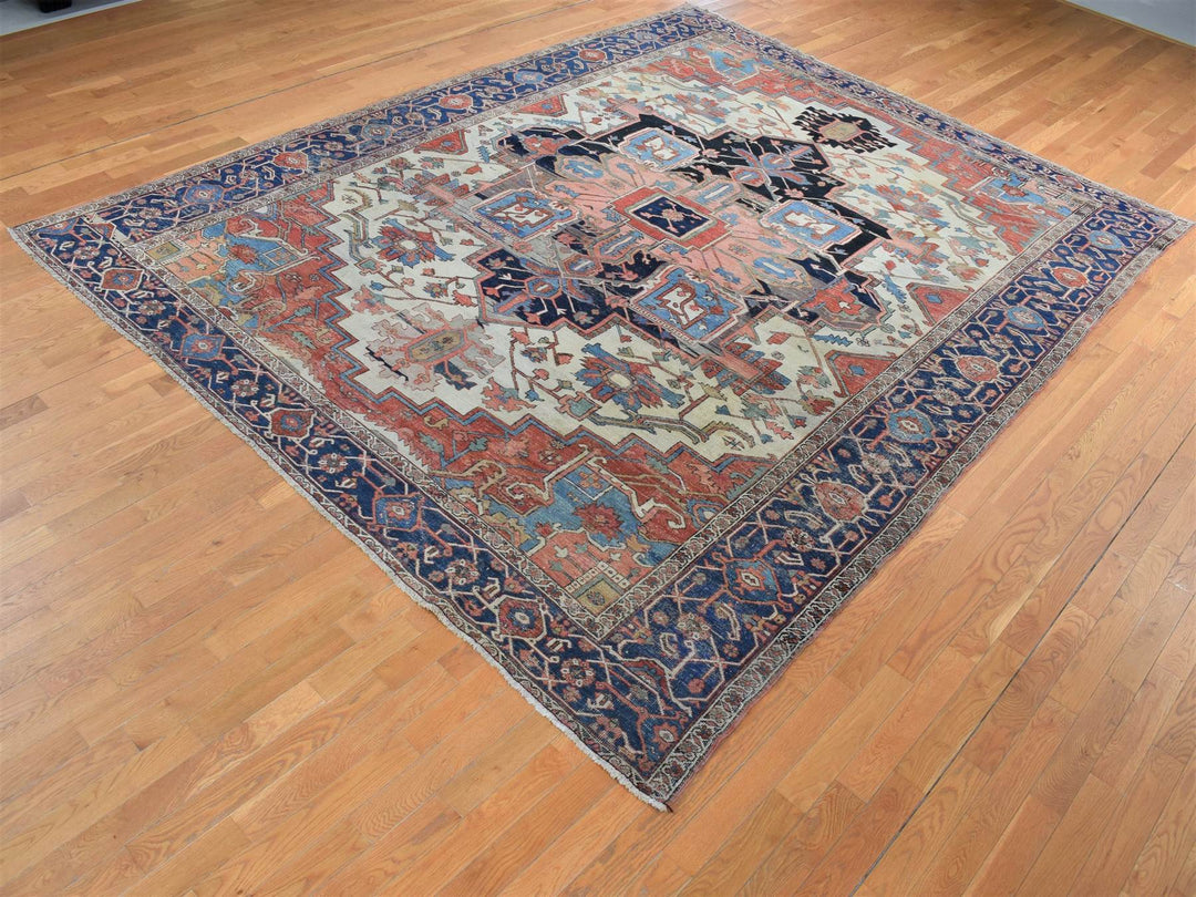 9'9" x 12'6" Vintage Hand Knotted Ivory Wool Rectangle Oriental Rug - MOA10287424