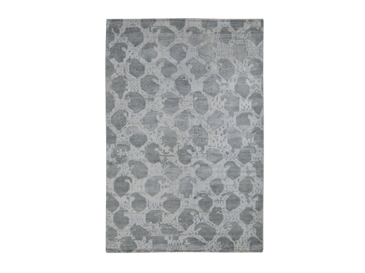 5'10" x 9'0" New Hand Knotted Grey Wool Rectangle Oriental Rug - MOA10287427